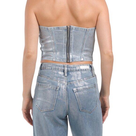 NEW BLANK NYC Stretch Metallic Coated Bustier Top Silver Multi for women 462mn - Picture 2 of 4